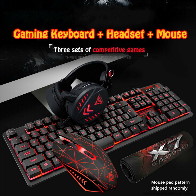 4Pcs/Set K59 Wired USB Keyboard Illuminated Gaming Mouse Pad Backlight Headset L4MD