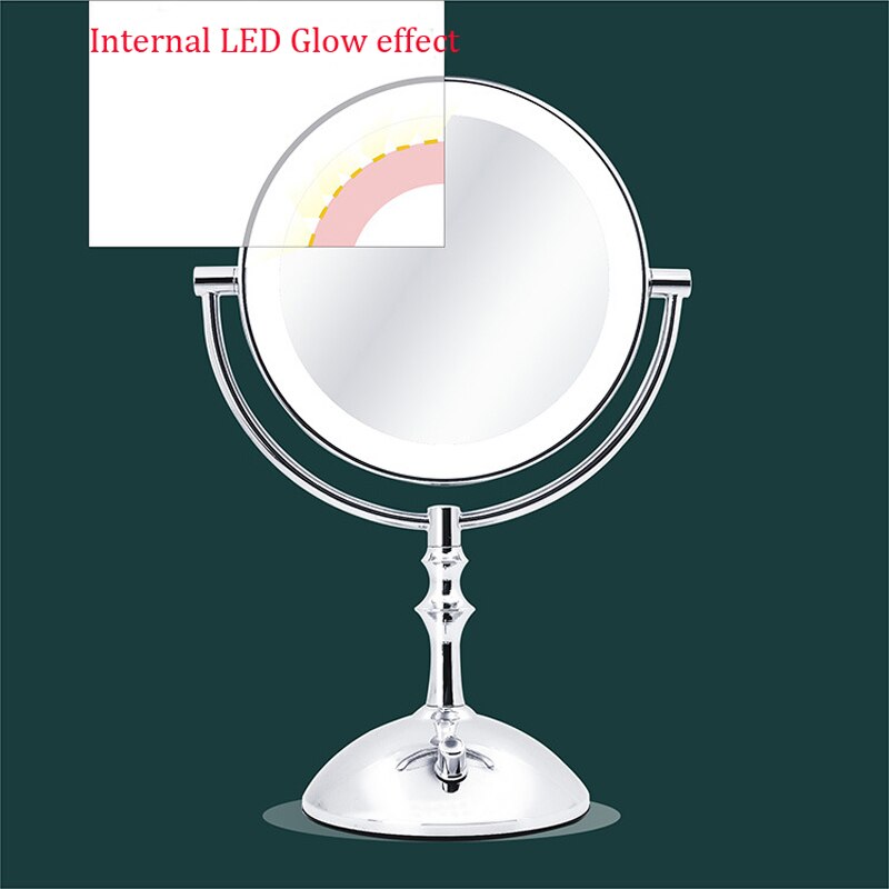 Miroir de maquillage métallique à 2 faces, 8 pouces, avec lampe LED grossissante 3X 5X 10X, pour cosmétique, réglage de la luminosité