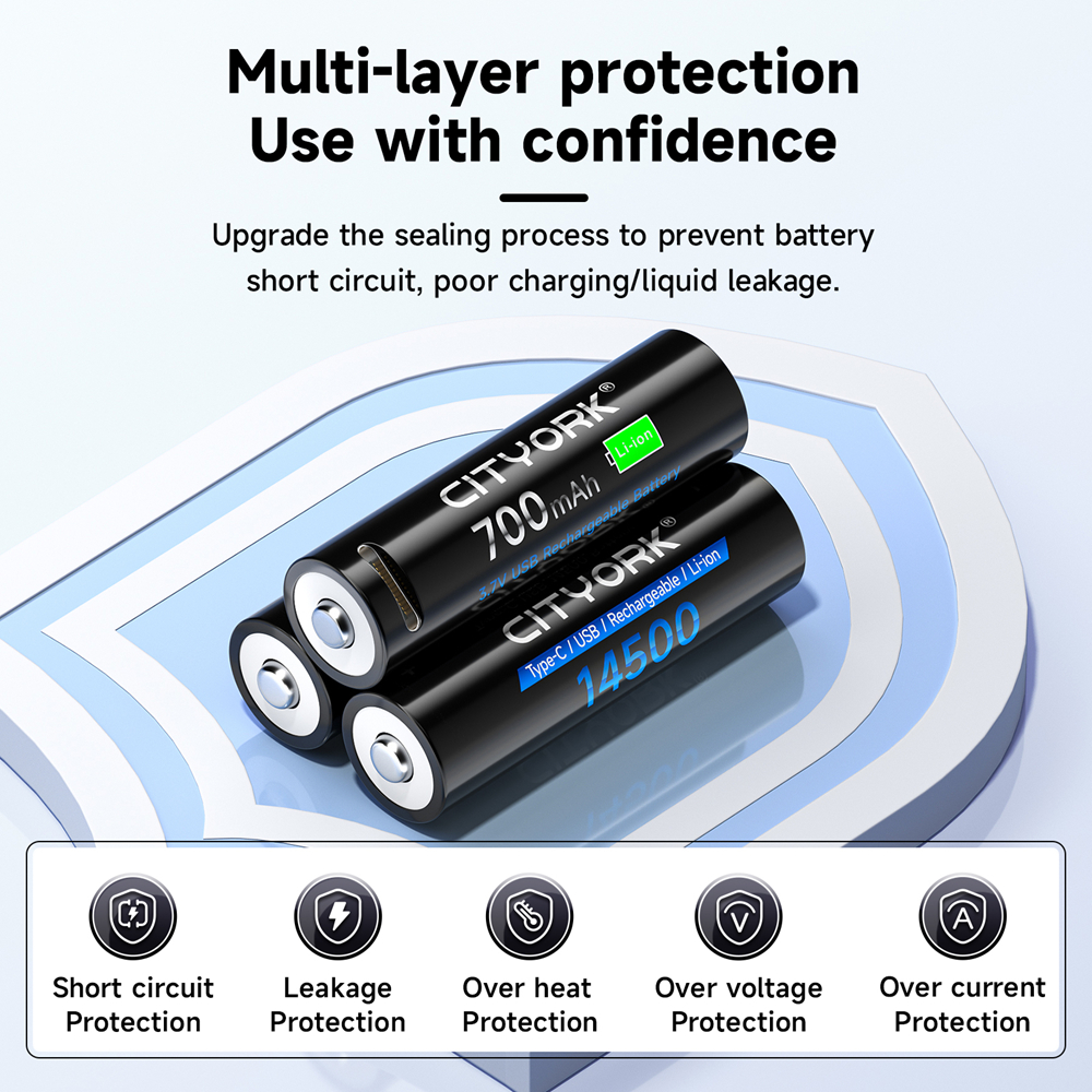 3.7V 14500 USB Rechargeable Lithium Battery USB fast charging Batteries For Toy Flashlight Remote Control With Type C Cable
