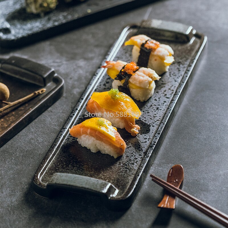 Plato de Sushi de cocina japonesa creativa, plato largo de cerámica Rectangular, juego de vajilla de plato plano grande