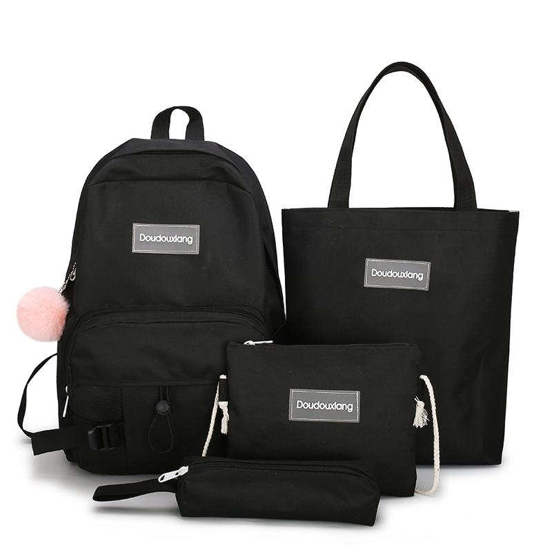 4 pièces/ensemble femmes sacs à dos scolaires Oxford tissu cartable étanche pour adolescentes étudiant livre sac dame voyage décontracté és: Style 1 Black
