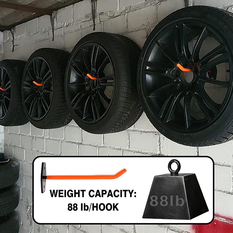 4 PCS Garage Hooks Heavy Duty Wall Mount,Tire Storage System with Anti-Slip Coating,Hang Heavy Tools for Bikes,Tools