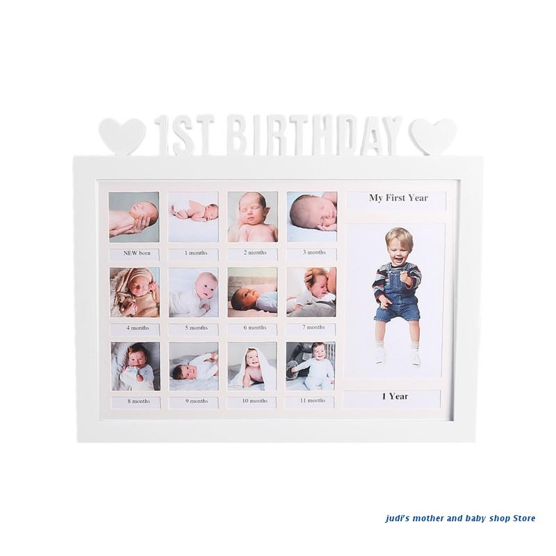 67JC First Year Photo Moment Baby Keepsake Frame DIY 0-12 Month Picture Display Plastic Collage Frame for Mom Parents: White