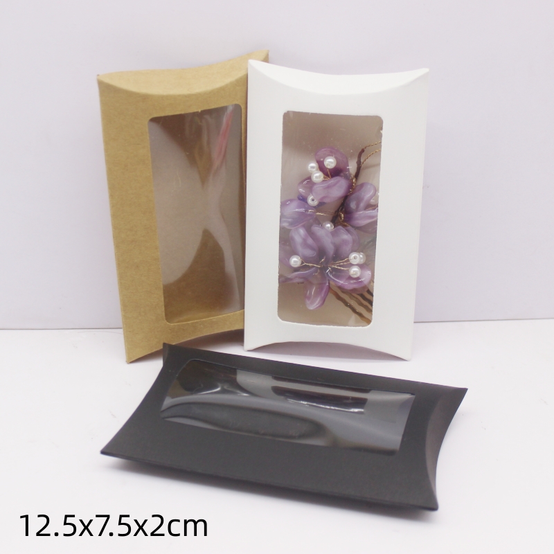 Diy Blanco Papieren Geschenkdoos. Mutli Size Kussen Geschenkdoos Met Doorzichtig Pvc Venster, Kraft/Wit/Zwart Papier Venster Doos Voor Cadeau 10 Stuks: M / Black