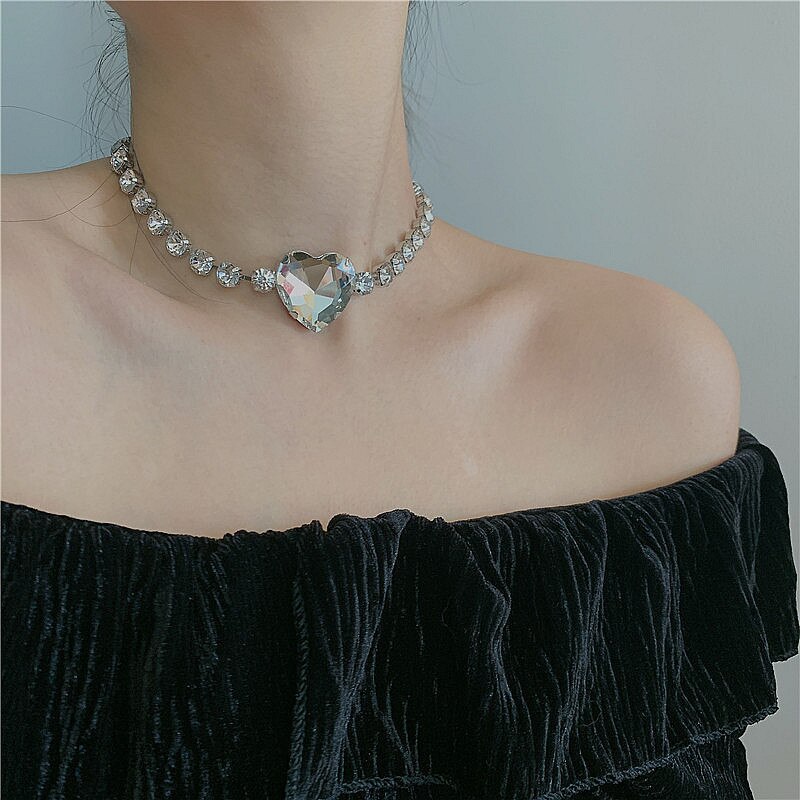 HUANZHI Neue Trend Hüfte hüpfen Metall Kette Zirkon Liebe Halsband Halskette für Frauen Und Mann Party Heißer Schmuck