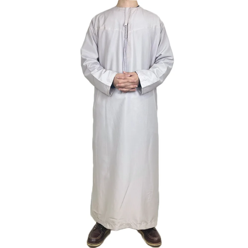 Túnica árabe para hombre, Color sólido, Jubba Thobe de con bolsillo, cuello redondo, Abaya larga, hombre islámico, Djellaba, caftán marroquí