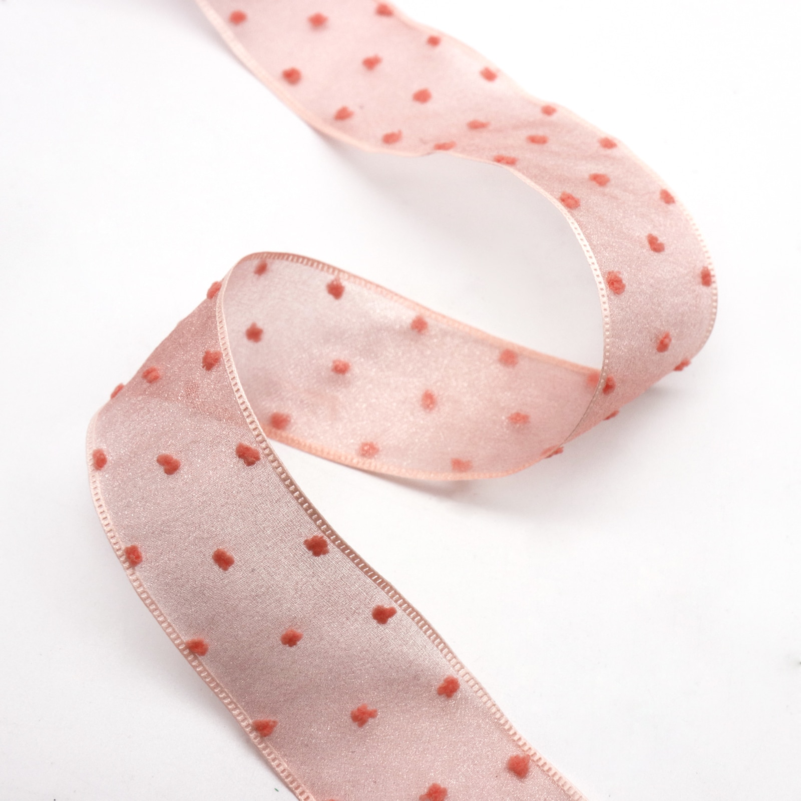 40mm 5Yard Roze Witte Organza Lint Christmas Handwerk DIY Dot Sneeuw Garen Lint Bruiloft Verjaardagsfeestje decoraties