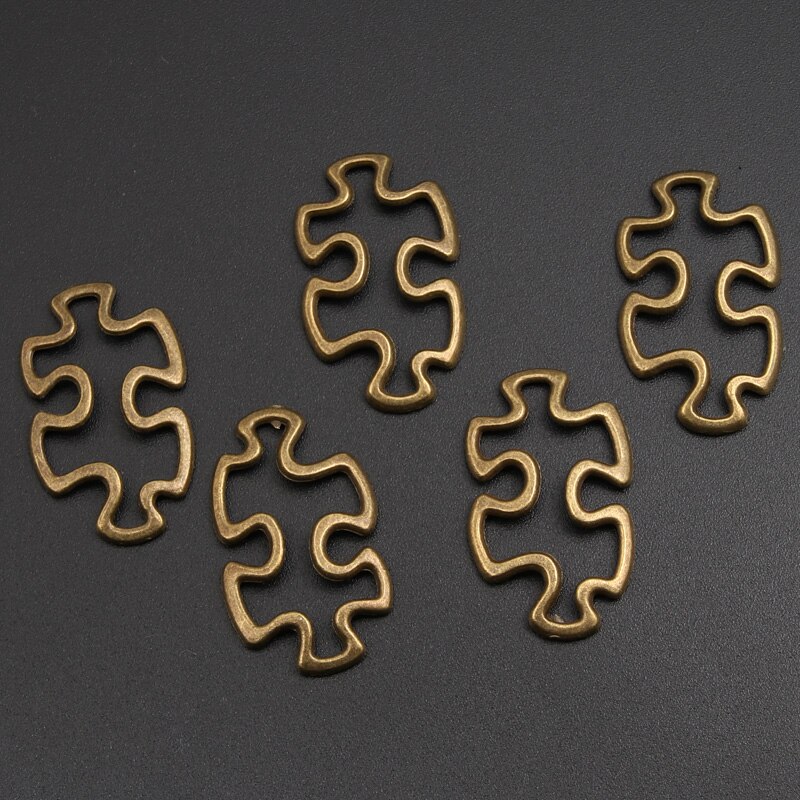 20pcs Bronze Color Puzzle Pieces Charms Connector Pendant Fit DIY Handmade Metal Alloy Jewelry Making Finding Supplies