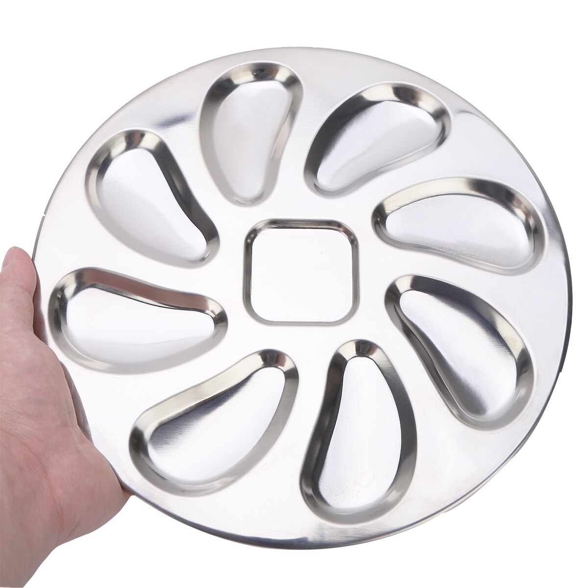 Oyster Shell Shaped Plate 8 Slots Stainless Steel Oyster Serving Grilling Plate Pan for Oysters Sauce Lemons Seafood Food Tray