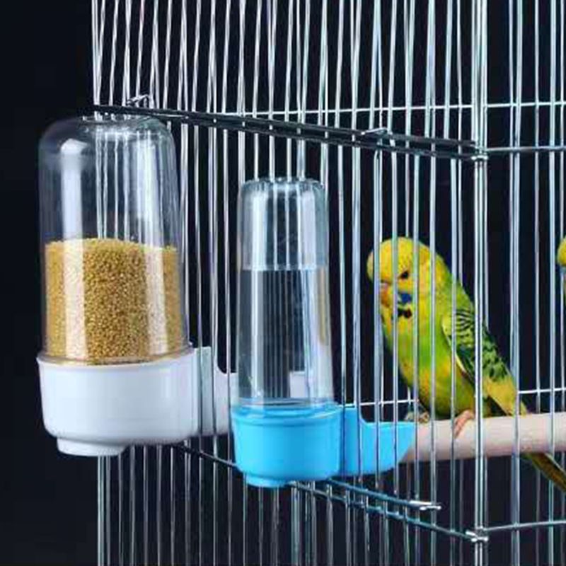 2 Pcs Bird Feeder and Drinker Set Clear Plastic Seed and Water Dispenser Large Capacity Fits Most Cage Automatic Feeding