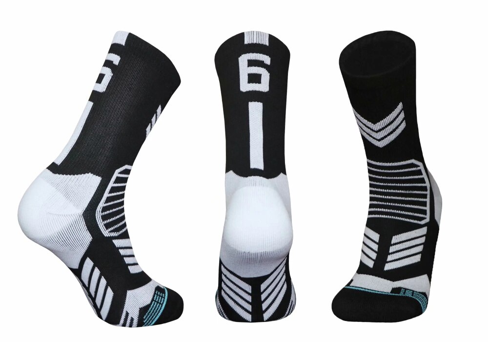 Freies kollokation 0-9 anzahl Basketball Socken Dicke Sport Radfahren Socken Nicht-rutsch Langlebig Skateboard Handtuch Boden Socken: 6 black 1pcs