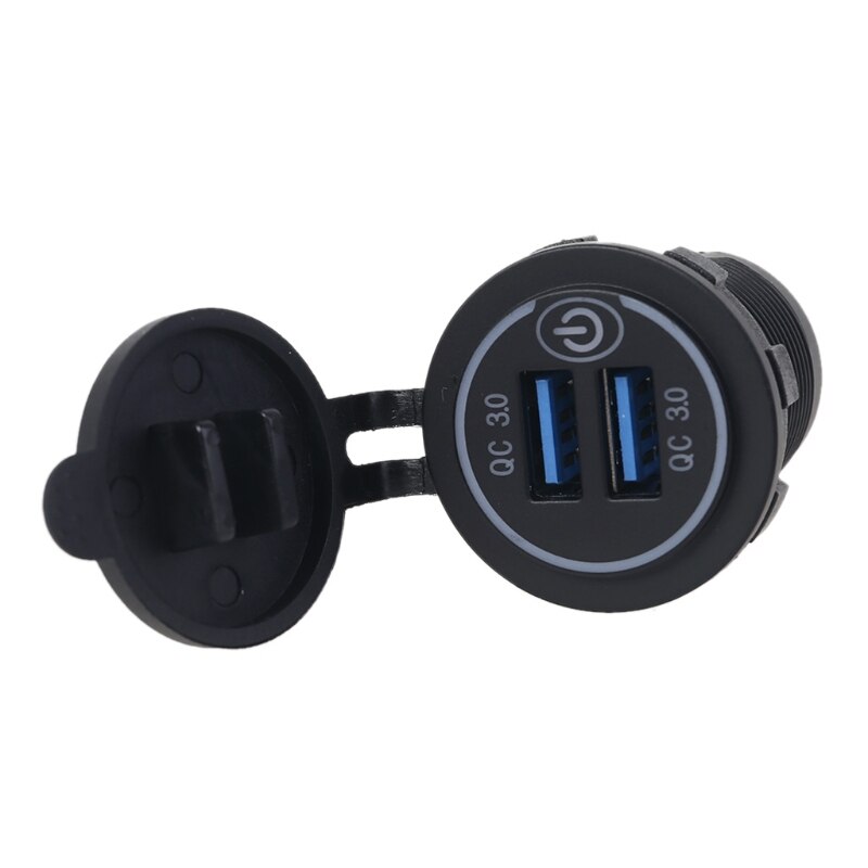 Carregador automotivo usb, adaptador à prova d'água, 12v, 24v, dual, qc3.0, com interruptor touch liga/desliga, luz led para telefone móvel, gps, caminhão, suv, barco, ônibus