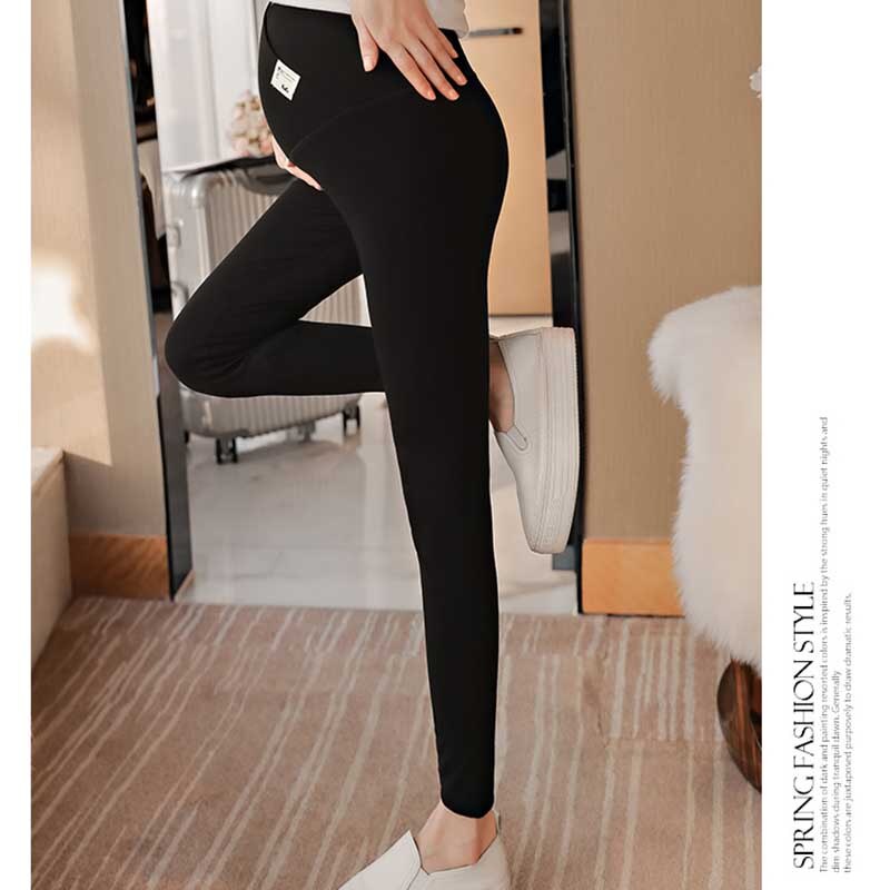 Graviditets leggings tværs v lav talje mave strikkede bukser justerbare skinny leggings tøj til gravide kvinder efterår forår: Sort / Xl