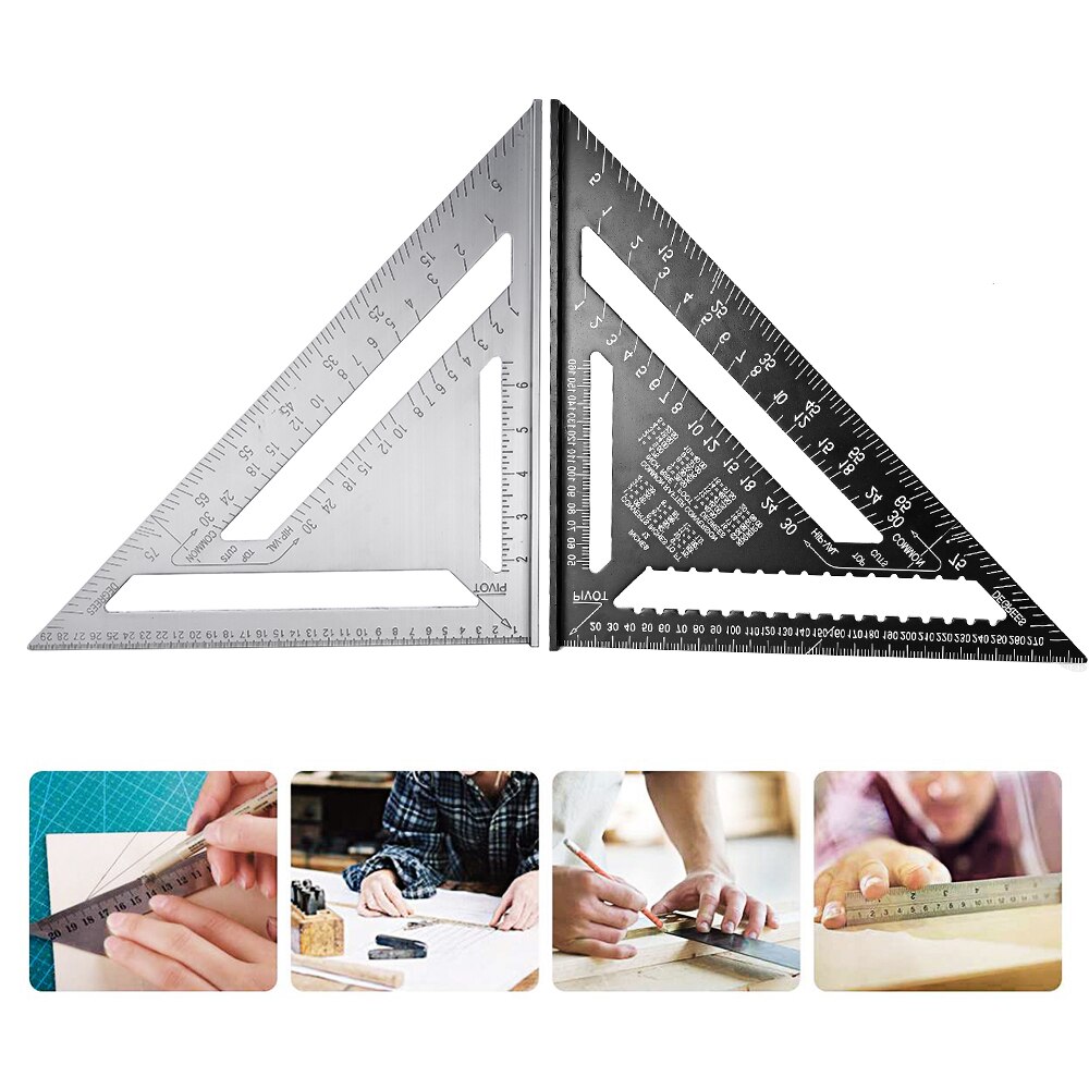 Vastar 12inch Triangle Ruler Angle Protractor Woodworking Measurement Tool Aluminum Alloy Miter Speed Building Measuring Ruler