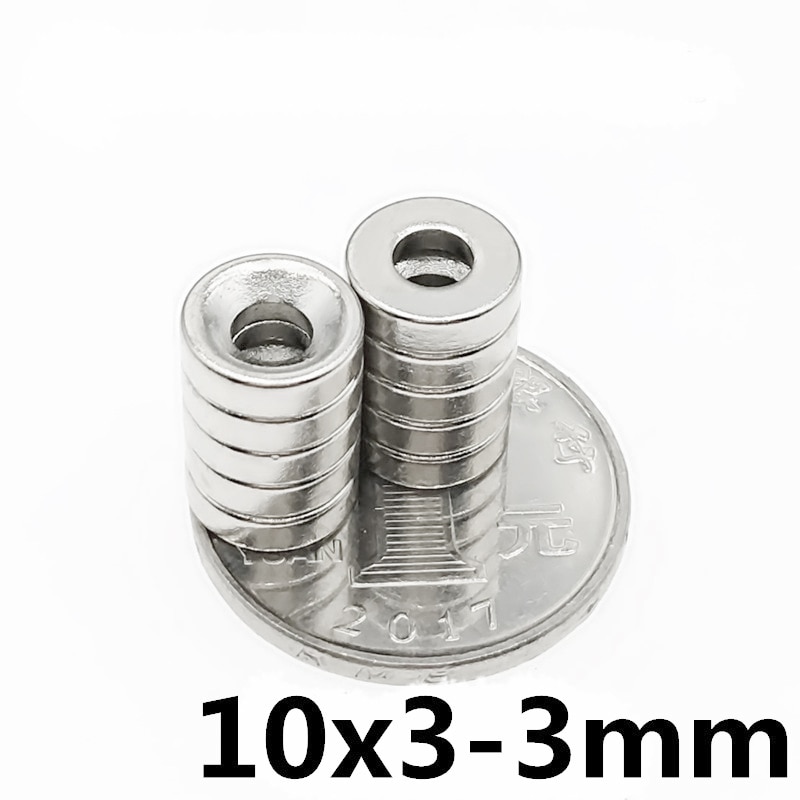 50/100/200 Pcs 10x3-3 Neodymium Magneet 10X3 Mm Gat 3 Mm N35 Ronde Super Sterke Verzonken Permanente magnetische Magneten 10*3-3 Mm