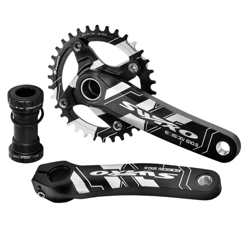Fiets crankstel 170mm 104 bcd mtb fiets crank smal breed kettingblad 32/34/36/38t met trapas fiets crank tandwiel onderdelen: 36t zwarte sets