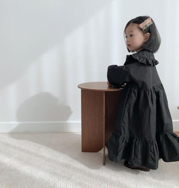 Lente- en herfstmeisjesjurk van katoen en linnen met lange mouwen en lotusbladkant voor prinsessen