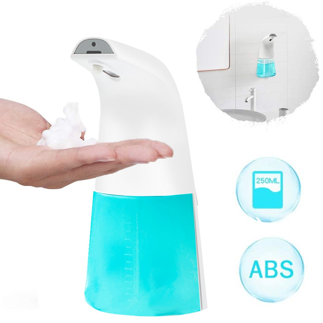Aanraakloze badkamerdispenser, slimme sensor dispenser voor vloeibare zeep voor de keuken, handvrije automatische zeepdispenser: 250ml usb-oplaadpunten