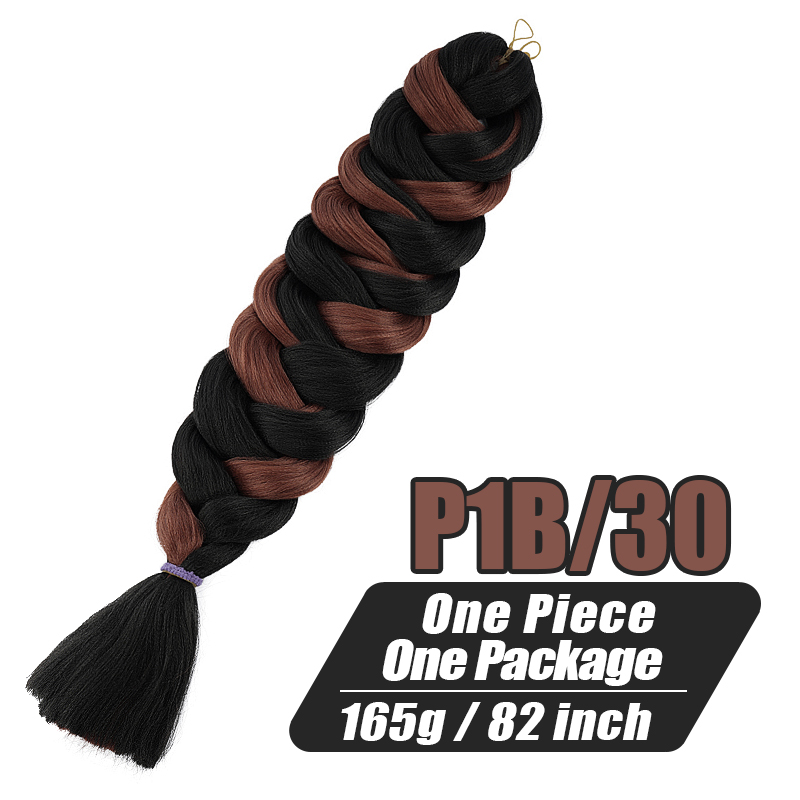 Una pieza, 82 pulgadas, 165g, trenza de fibra térmica, pelo trenzado sintético, Color puro, extensiones de cabello trenzado Jumbo de ganchillo para mujer: Azul / negro