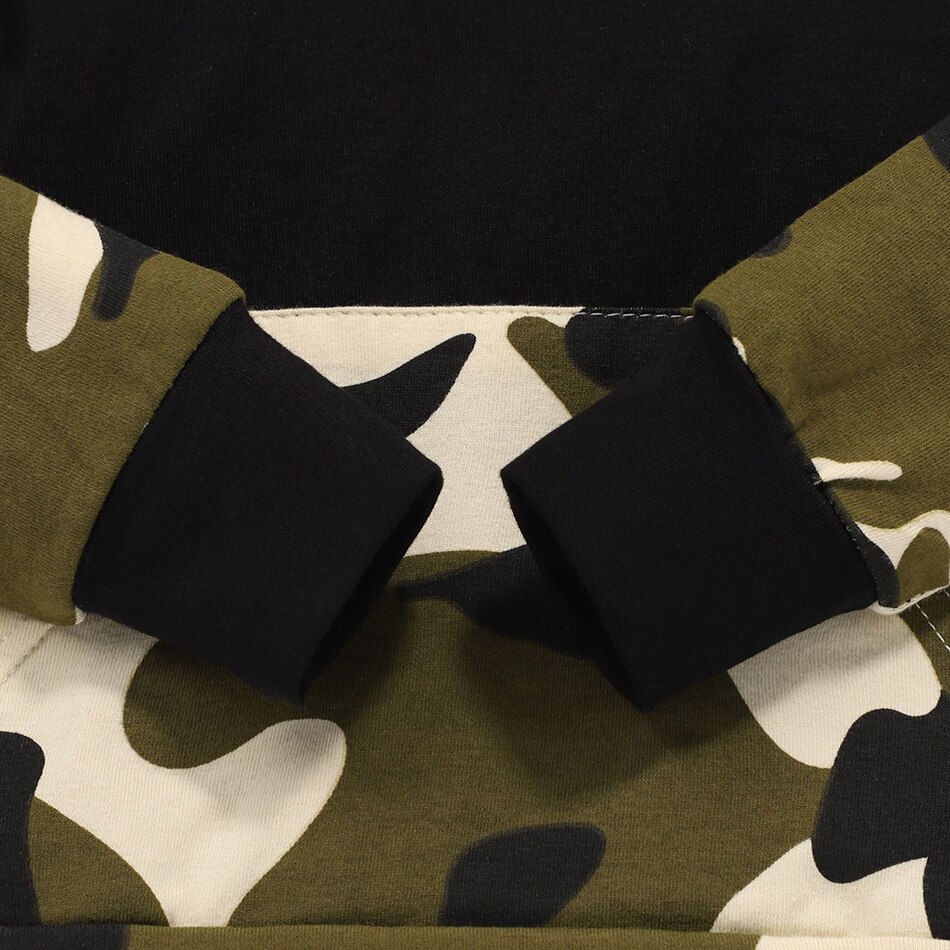 Ropa de camuflaje para niños y niñas, traje de Sudadera con capucha y pantalones con estampado de 3M-3T