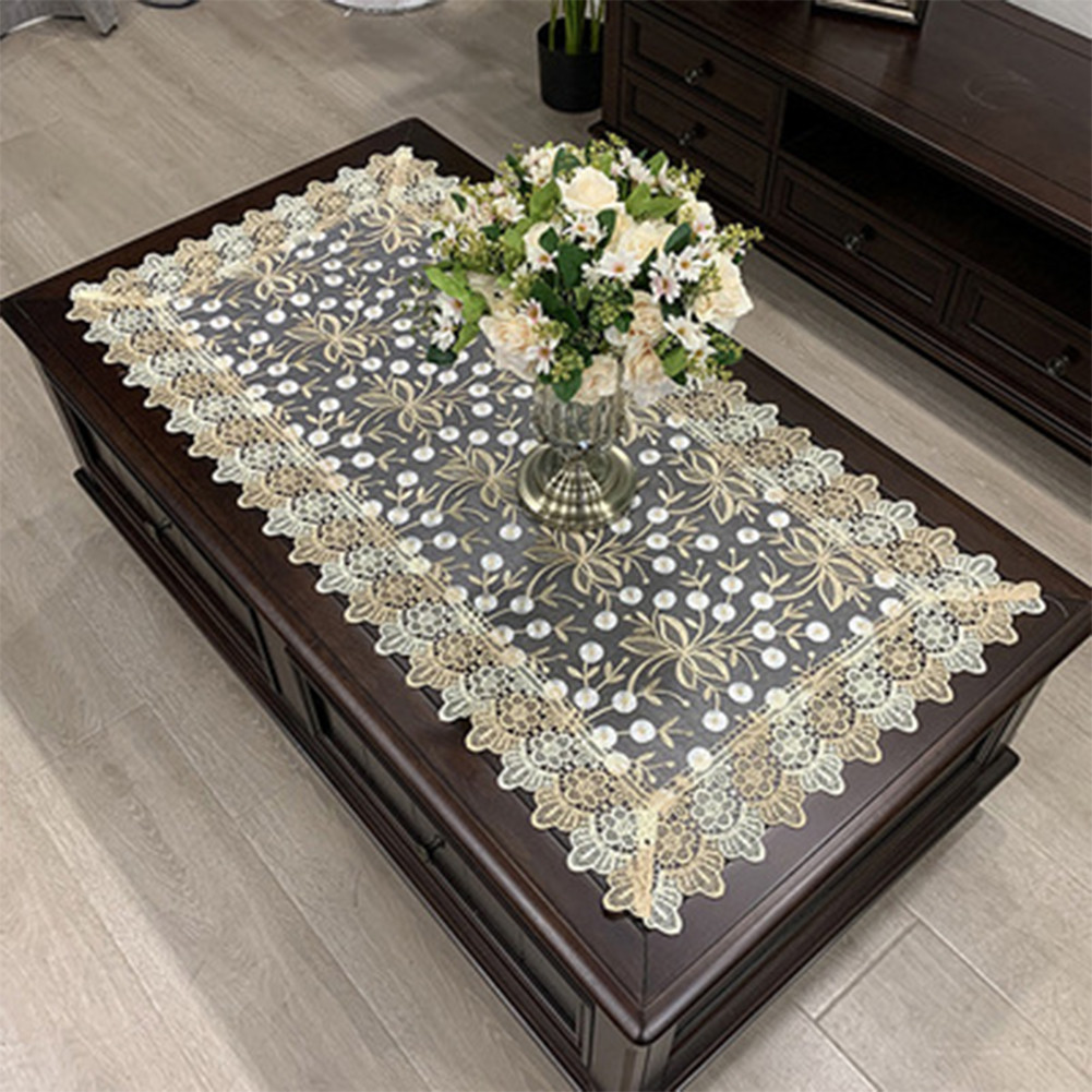 Rechteck Tischdecke europäische bestickte Kaffee Tee Tischdecke hohl geschnitzte Heim textilien Dekoration Zubehör 50*100cm: Burgunderrot