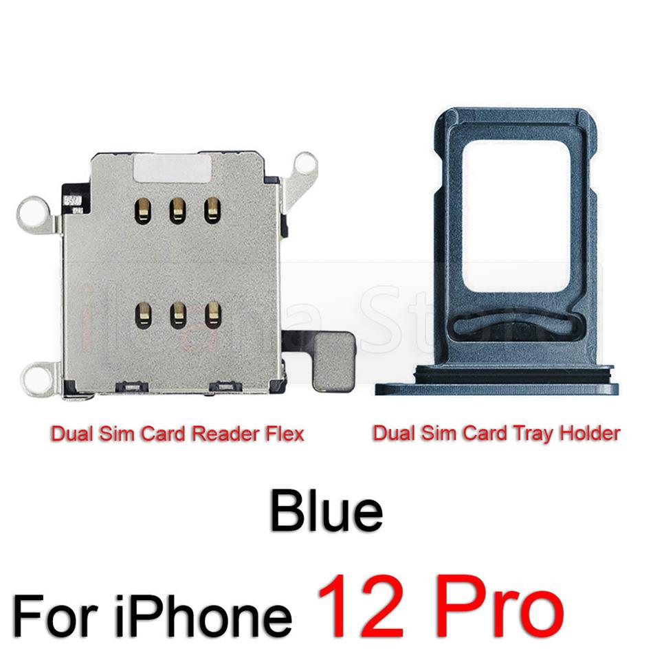 Original Dual Sim Card Reader Flex Cable For iPhone 12 Pro Max Sim Card Tray Slot Holder Adapter Socket Connector Replacement: 12 Pro Blue