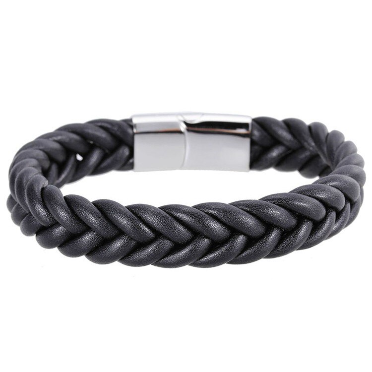 Charm mannen Armband 12mm Gevlochten Lederen Armband mannen Roestvrij Stalen Gesp Sieraden mannen Lederen Sieraden