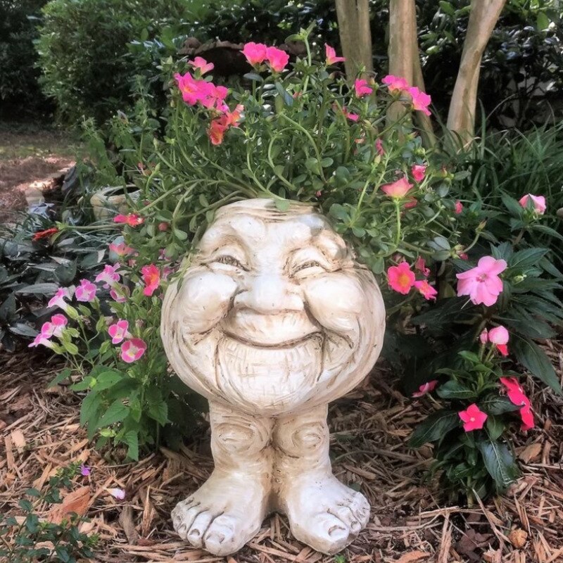 Muggly&#39;s The Face Statue Planter Funny Muggle Face Sculpture Funny Expression Outdoor Flower Pot Garden Decoration: Muggle Grandma