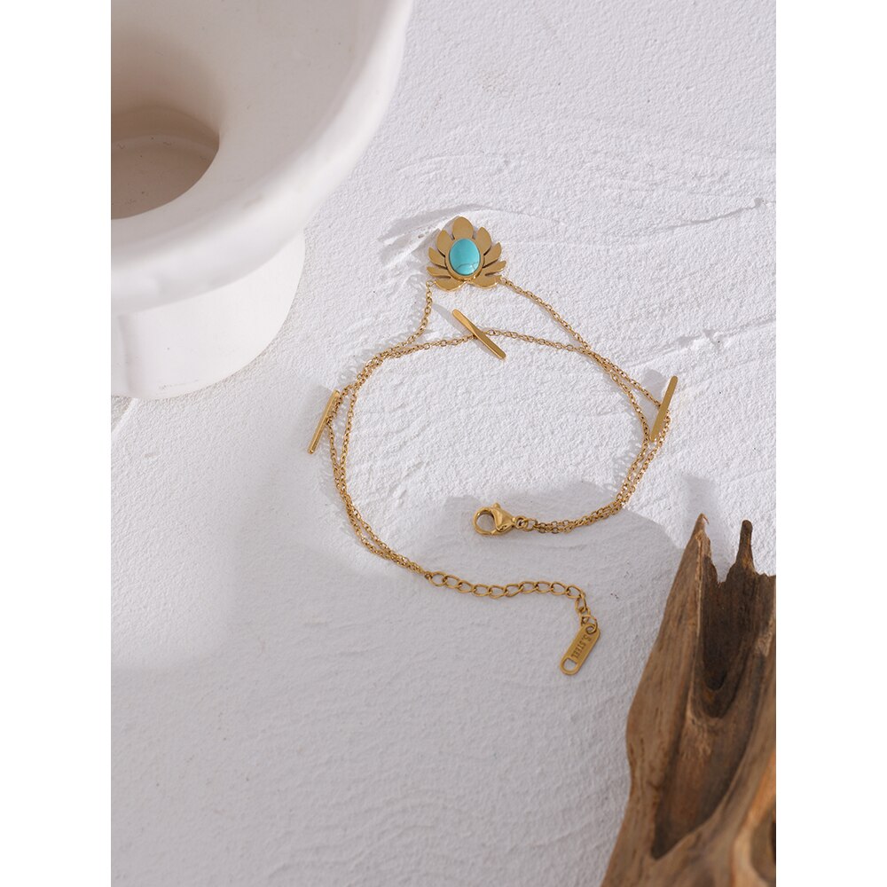 Yhpup Rvs Laat Stone Hanger Ketting Armband Set Stijlvolle Gouden Ketting Dubbele Gelaagde Sieraden Set Bijoux Femme