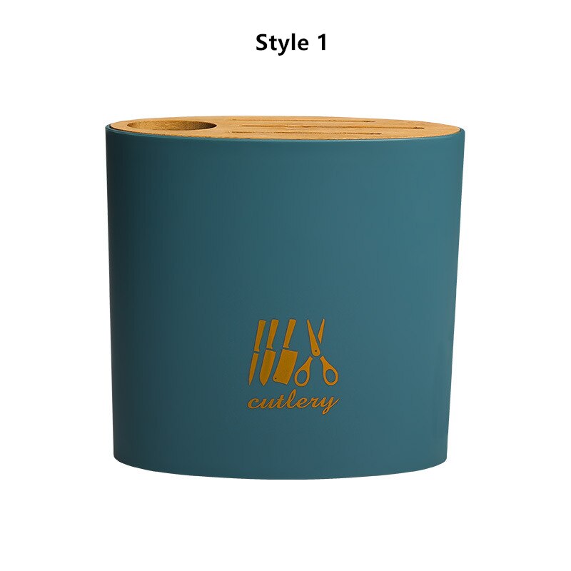 Multi-function Bamboo Cover Knife Holder Simple Knife Storage Rack Household Kitchen Supplies Knife Holder: Dark blue Style 1