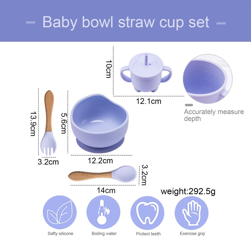 Baby Silicone Bowl Fork Spoon Straw Cup Set Silicone Bowl &amp; Spoon Learning Dishes Tableware Suction Bowl BPA Free Baby Product