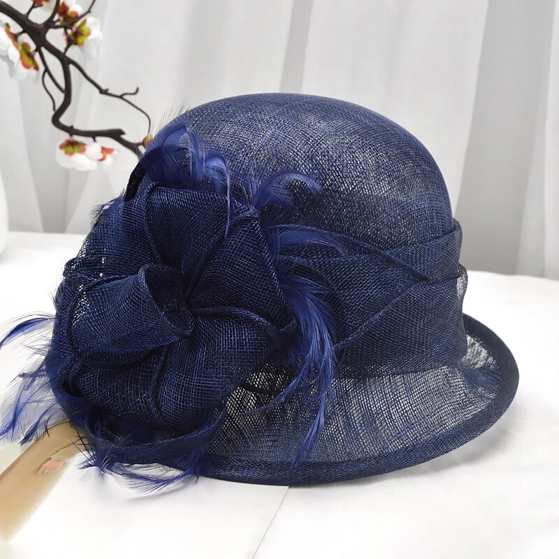 Women Chic Fascinator Hat Cocktail Party Fedora Hat Headwear Bride Wedding Hair Accessories Lady Church Sinamay Hats: Royal Blue