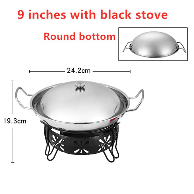 Outdoor lamp solid liquid restaurant tableware stainless steel portable furnace hotpot pots cooking Alcohol stove small pot: 9 inches with black