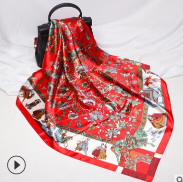 90 x 90 bloemen satijnen multifunctionele dames zijden keper sjaal satijnen vierkante strik haarband dames foulard femme handdoek bufanda sjaal: 1