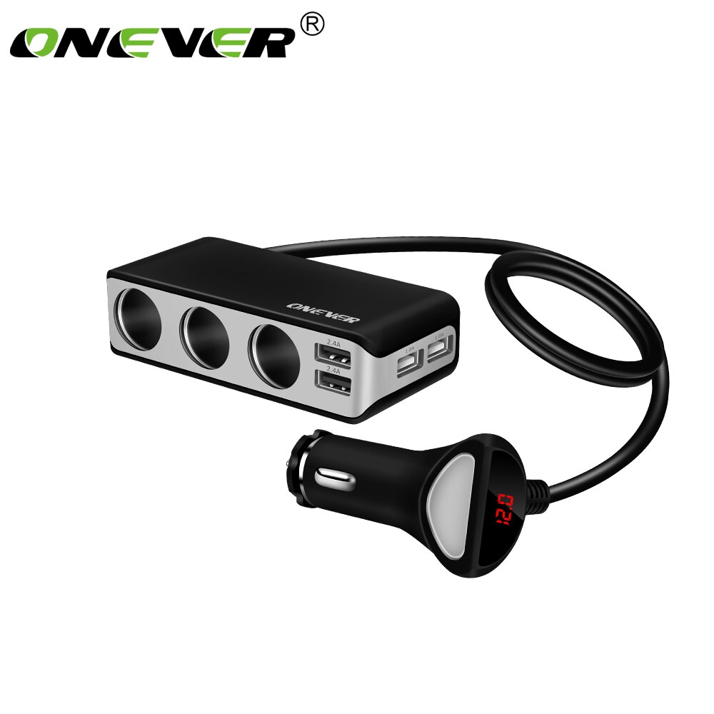 4 USB Port 3 Way Car Cigarette Lighter Socket Splitter 120W Output Power Adapter 12~24V Charger Fast Charging Voltmeter Display