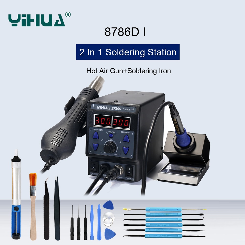 Updated YIHUA 8786D I Soldering Station Digital Display Air Gun Welding Station BGA Rework Station Soldering Iron Heat Gun