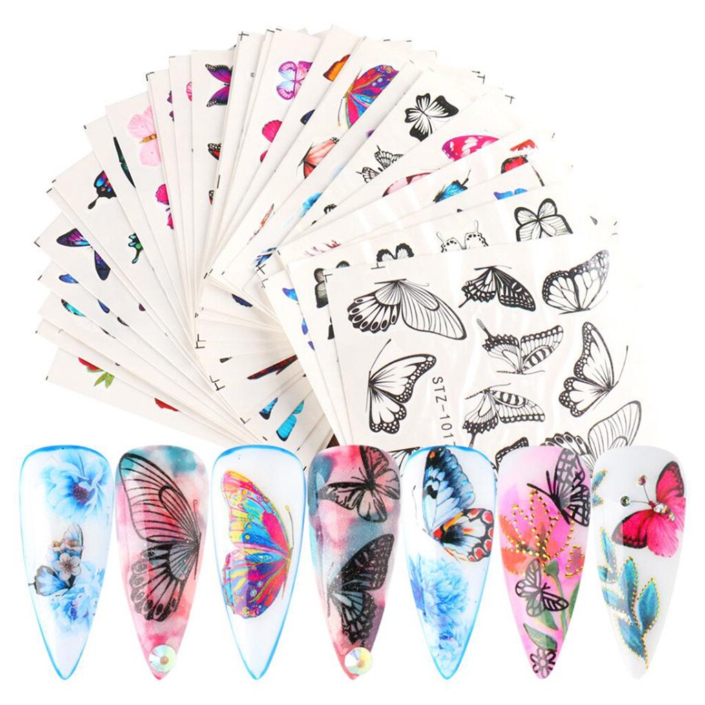 Vlinder Nail Art Stickers Nagel Folies Water Transfer Stickers Manicure Wrap Nail Art Supplies Diy Decoratie Set 30 Vel
