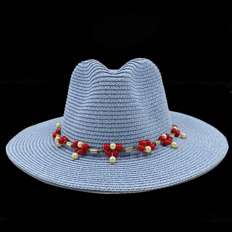 Jazz Top Chapéu de Palha Rosa Novos Acessórios Chapéu de Praia Chapéu de Homens e Mulheres Novo Chapéu de Sol Essencial Verão Praia Viagem: Azul