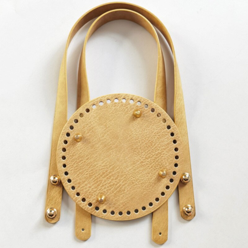Leather DIY Hand Bag Kit Bags Accessories Bottom With Holes Rivet For Knitting Bag Handbag DIY Bag Base Strap Homemade: Khaki 15cm Round