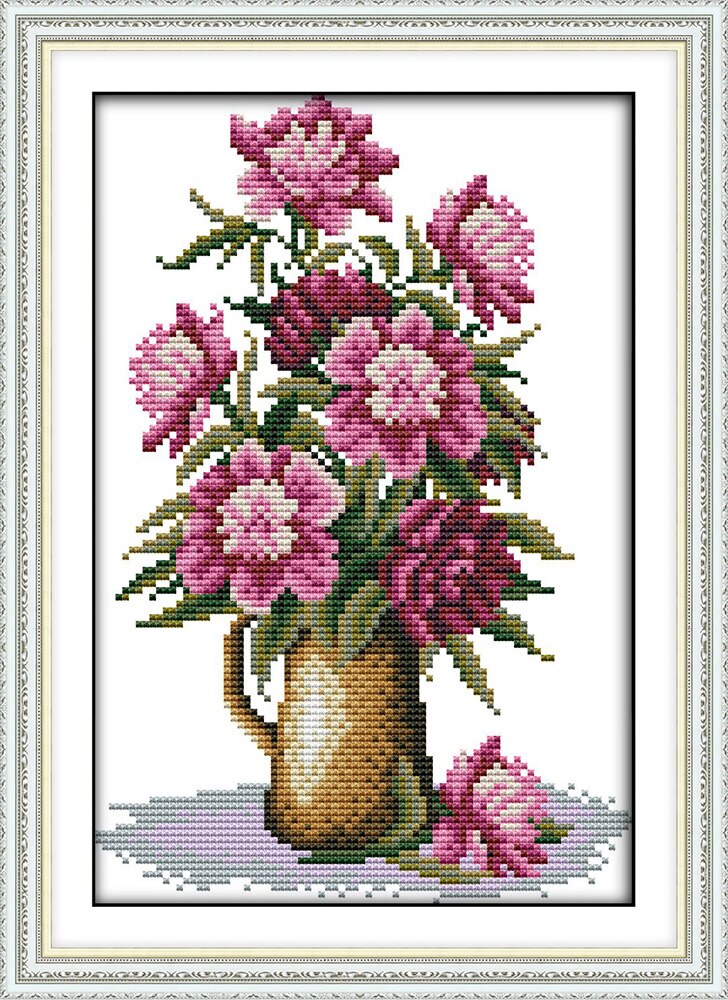 Lanarte tellpatroon verpakking emmer met roze bloemen Aida