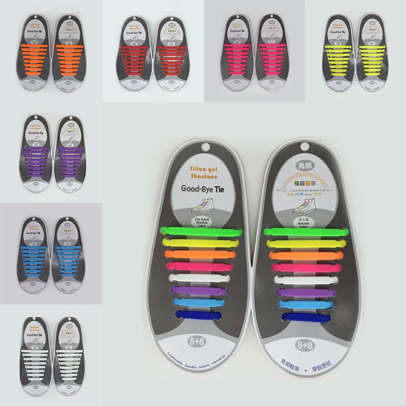 16pcs/lot No Tie Shoelace Silicone Shoelaces Elastic Shoe Laces Special for Men Women Lacing Rubber Zapatillas 13 Colors