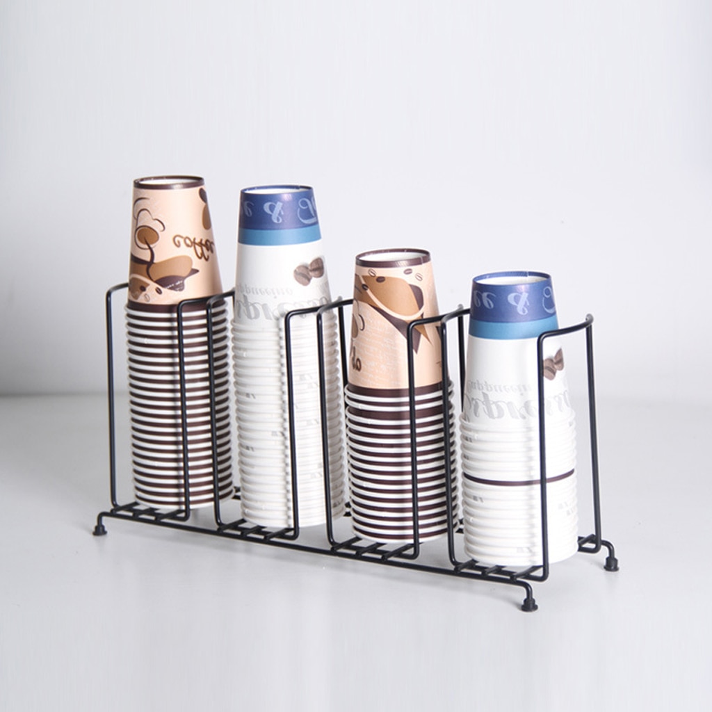 Porte-gobelets à café en plastique, 47cm, organiseur distributeur avec couvercle, pour magasin, noir