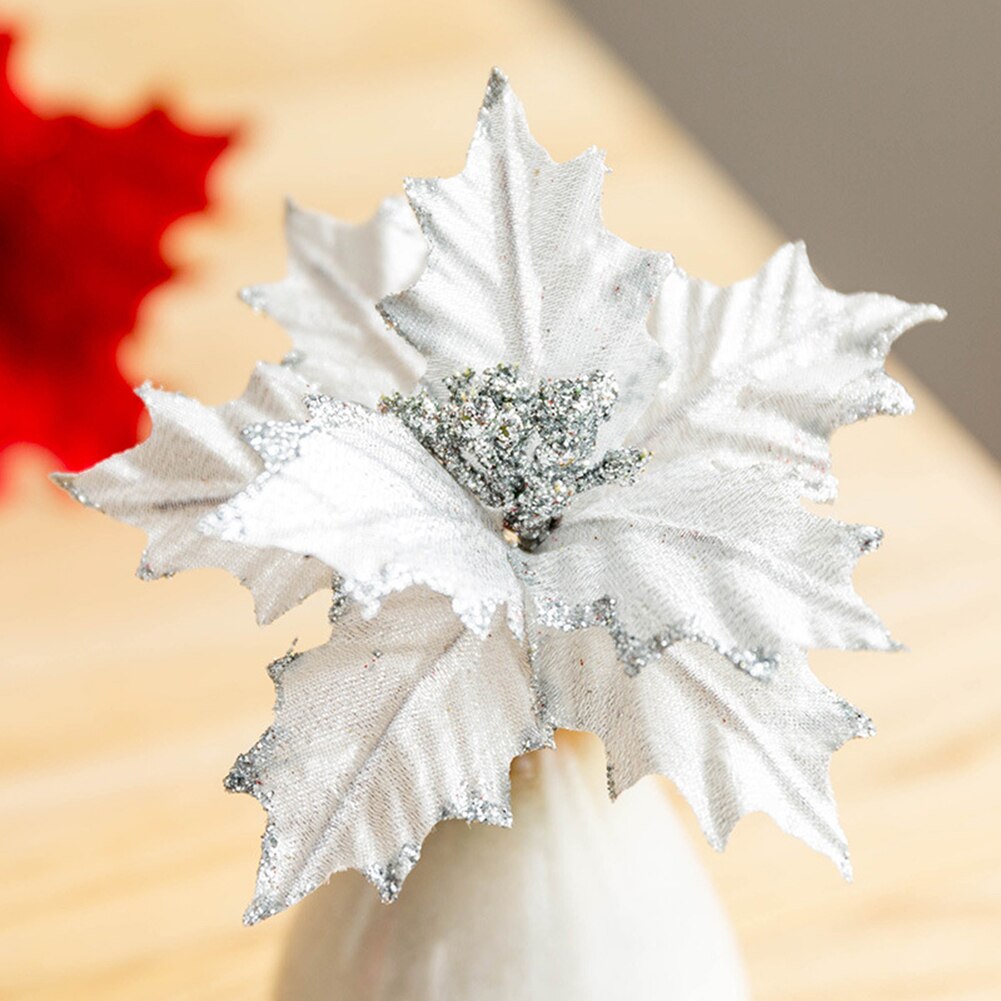Kunstige jul blomster bryllup simulation flannelette blomster juletræ ornamenter dekoration