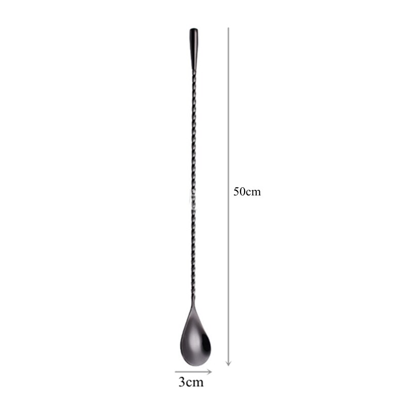 Cuillère à Cocktail à poignée en spirale de 30/40/50cm de Long, agitateur à boisson, tige de mélange de Whisky, outils de barman, ustensiles de Bar de cuisine: 50cm Black