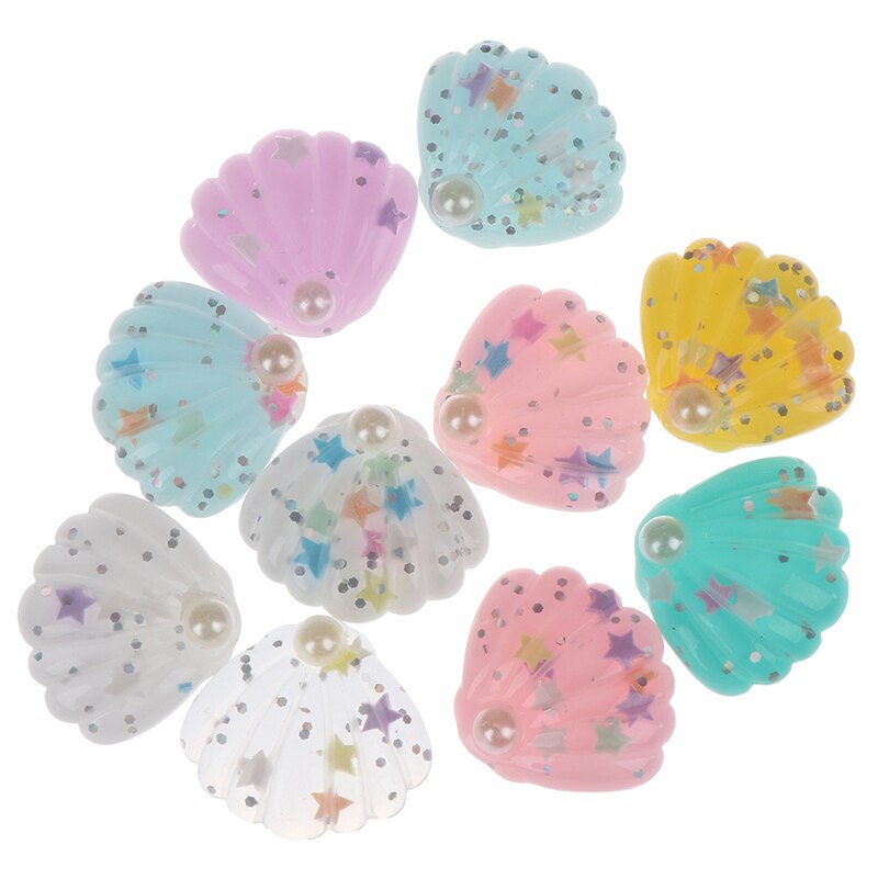 10 st / parti 25*28mm diy glänsande harts abs pärla snäckskal platt bak cabochon diy telefon / hantverk scrapbooking dekoration