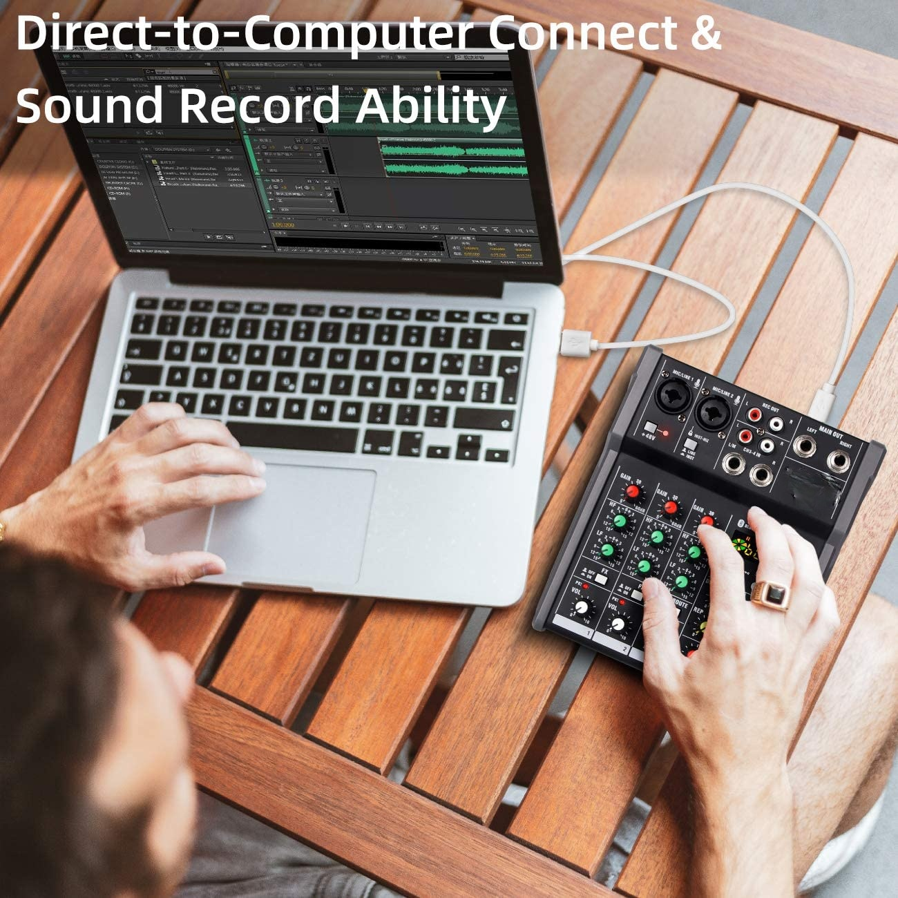 A4 Sound Mixing Console Bluetooth Usb Record Computer Afspelen 48V Phantom Power Vertraging Repaeat Effect 4 Kanalen Usb Audio mixer