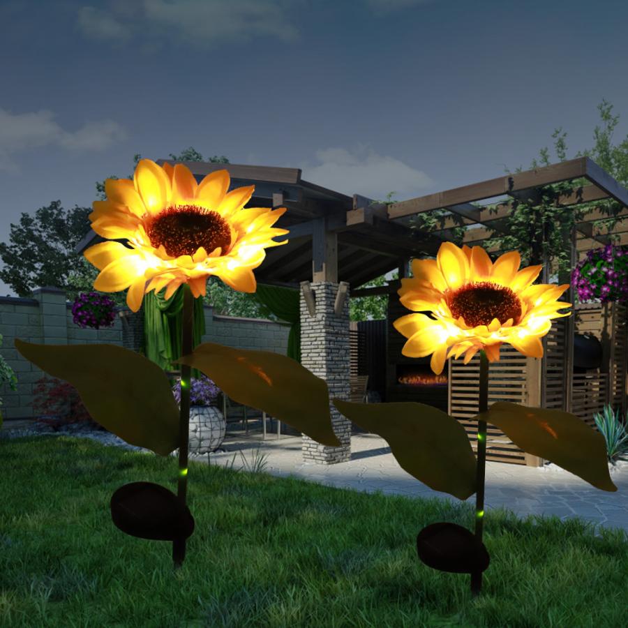 2 pces diodo emissor de luz solar alimentado à prova dsunflower água girassol solar jardim estaca luzes para jardim ao ar livre pátio jardim quintal decoração