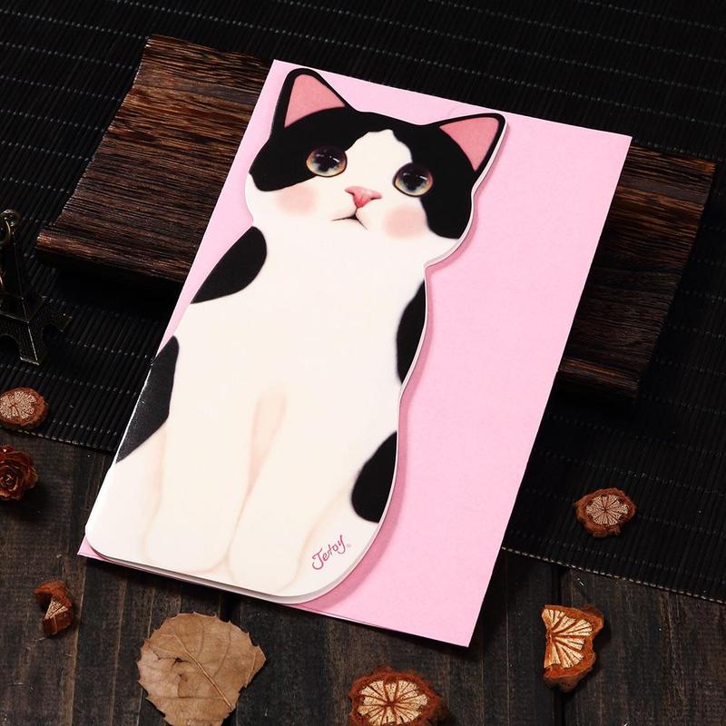 1PC Kawaii Cat Folding Greeting Card Birthday Christmas Cards Envelope Writing Paper Stationery