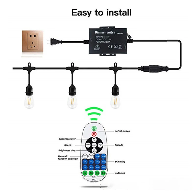 Gradateur extérieur étanche, interrupteur de puissance, télécommande RF, contrôleur à intensité variable enfichable pour ampoule LED, guirxiété lumineuse, 110V, 220V, 1800W