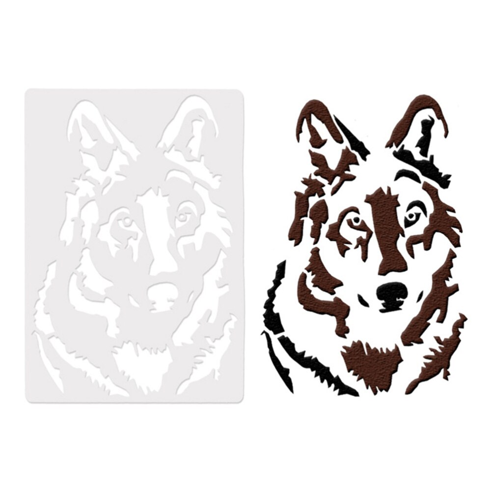 5pcs Multifunctional Chic Hollow out Plastic Wolf Pattern Painting Stencil Friends Co-worker Family